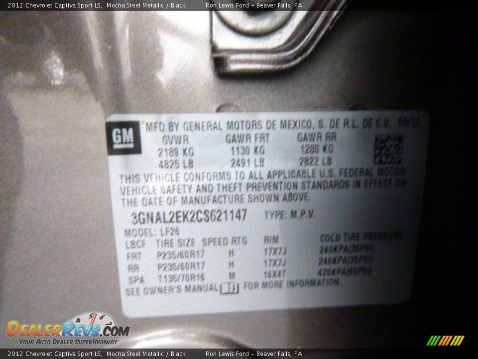 2012 Chevrolet Captiva Sport LS Mocha Steel Metallic / Black Photo #20