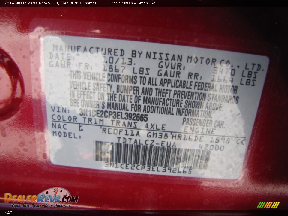 Nissan Color Code NAC Red Brick