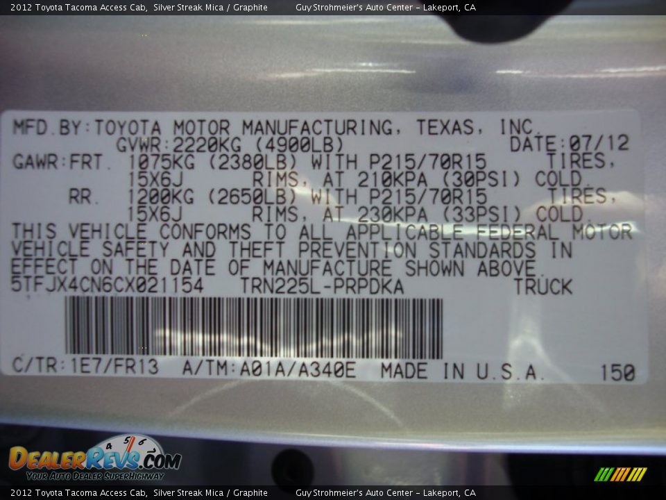 2012 Toyota Tacoma Access Cab Silver Streak Mica / Graphite Photo #25
