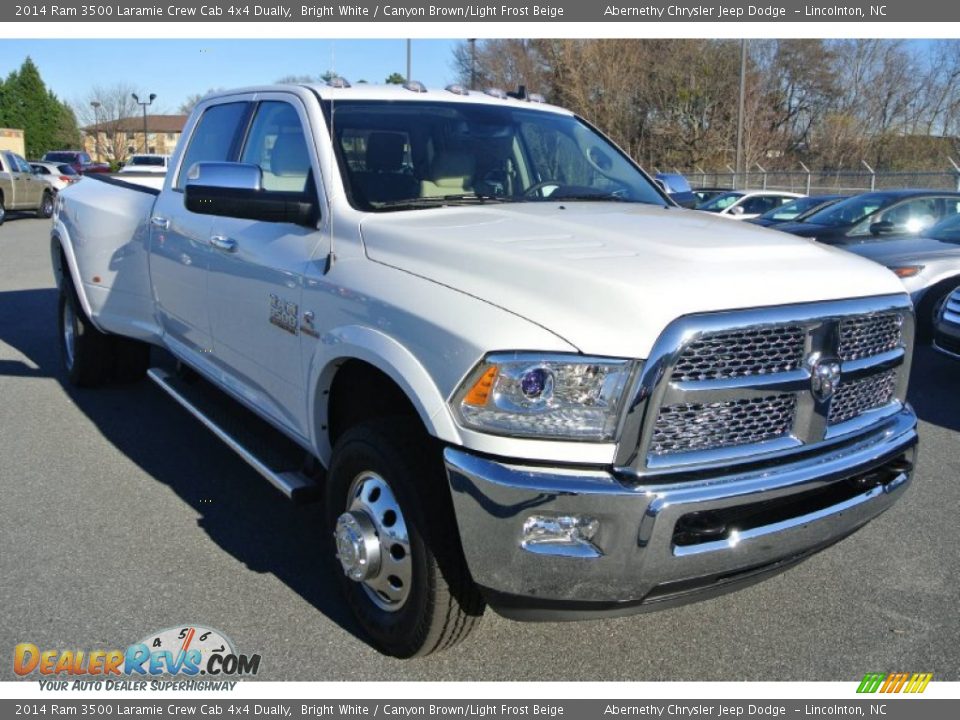 2014 Ram 3500 Laramie Crew Cab 4x4 Dually Bright White / Canyon Brown/Light Frost Beige Photo #2