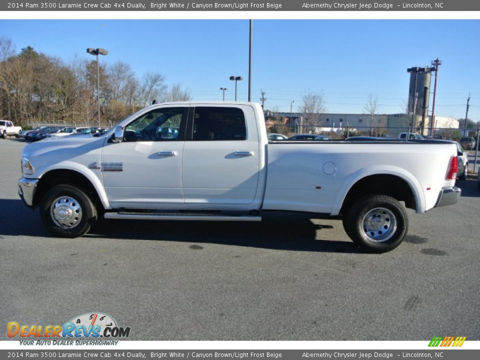 2014 Ram 3500 Laramie Crew Cab 4x4 Dually Bright White / Canyon Brown/Light Frost Beige Photo #3