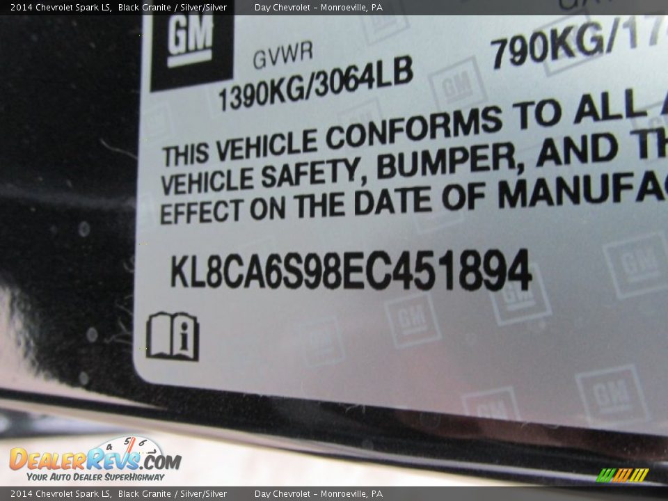 2014 Chevrolet Spark LS Black Granite / Silver/Silver Photo #19