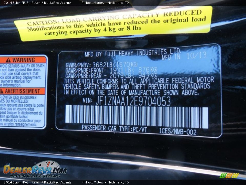 2014 Scion FR-S Raven / Black/Red Accents Photo #33