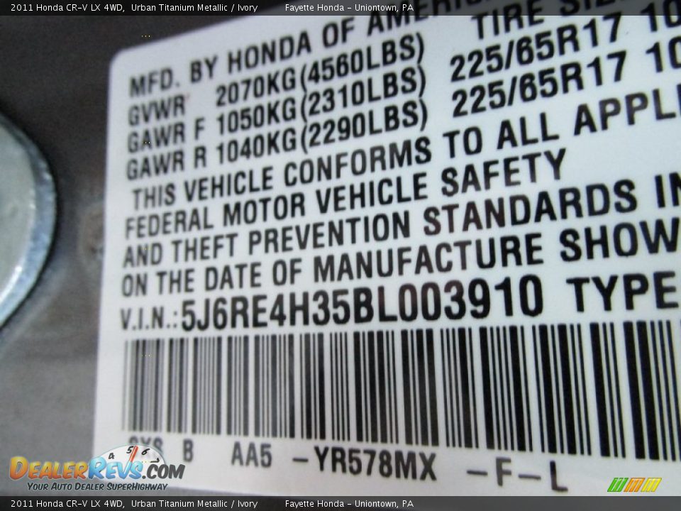 2011 Honda CR-V LX 4WD Urban Titanium Metallic / Ivory Photo #9