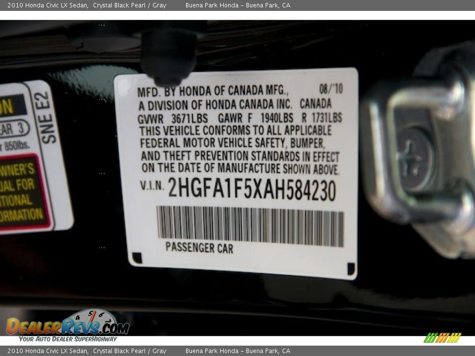 2010 Honda Civic LX Sedan Crystal Black Pearl / Gray Photo #32