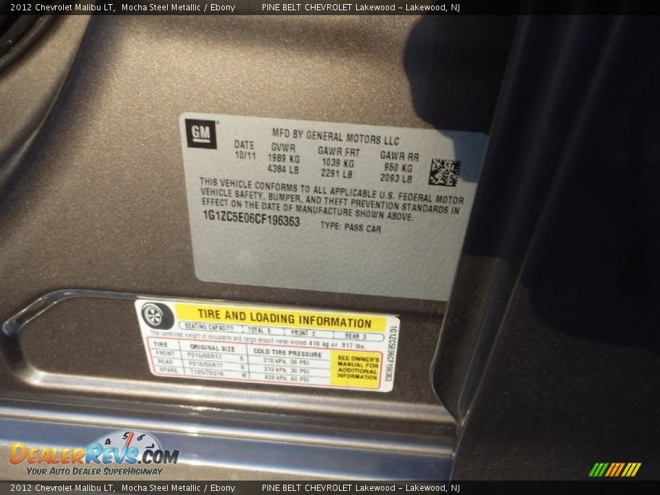 2012 Chevrolet Malibu LT Mocha Steel Metallic / Ebony Photo #26
