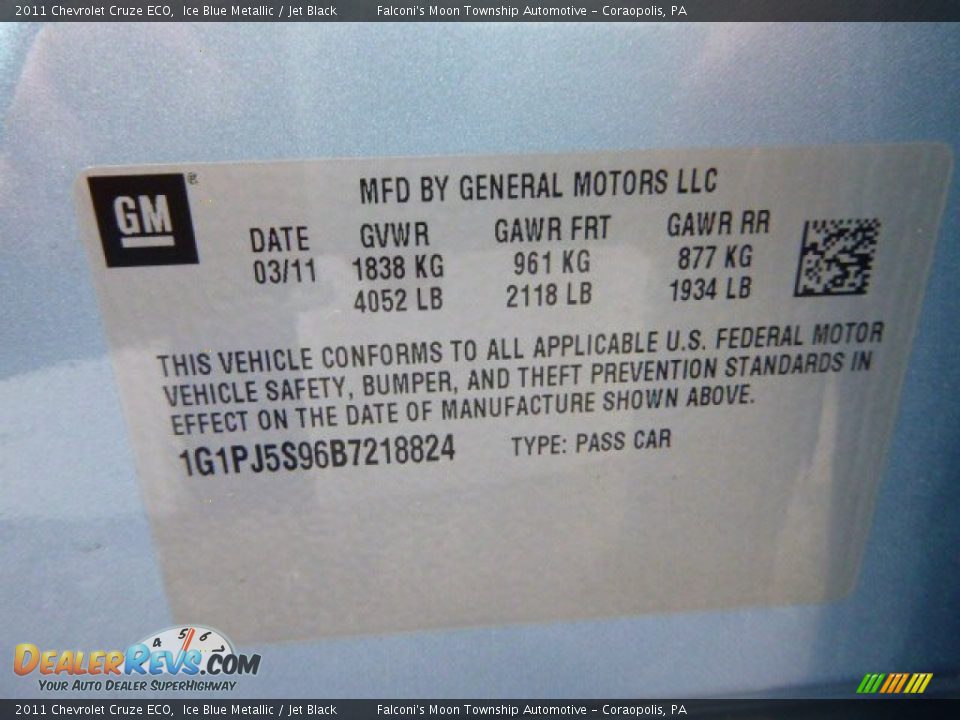Info Tag of 2011 Chevrolet Cruze ECO Photo #24
