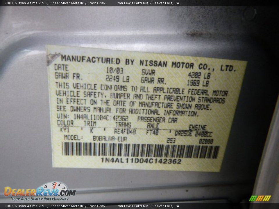 2004 Nissan Altima 2.5 S Sheer Silver Metallic / Frost Gray Photo #20