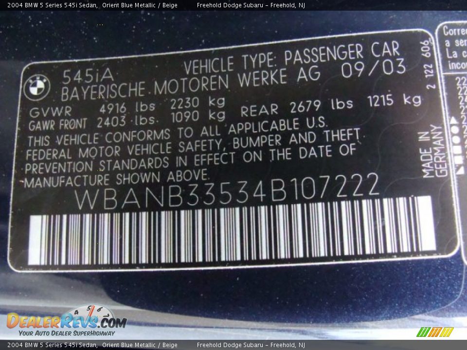 2004 BMW 5 Series 545i Sedan Orient Blue Metallic / Beige Photo #24