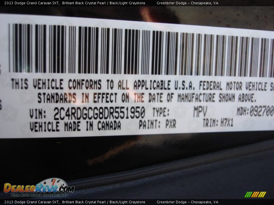 2013 Dodge Grand Caravan SXT Brilliant Black Crystal Pearl / Black/Light Graystone Photo #28