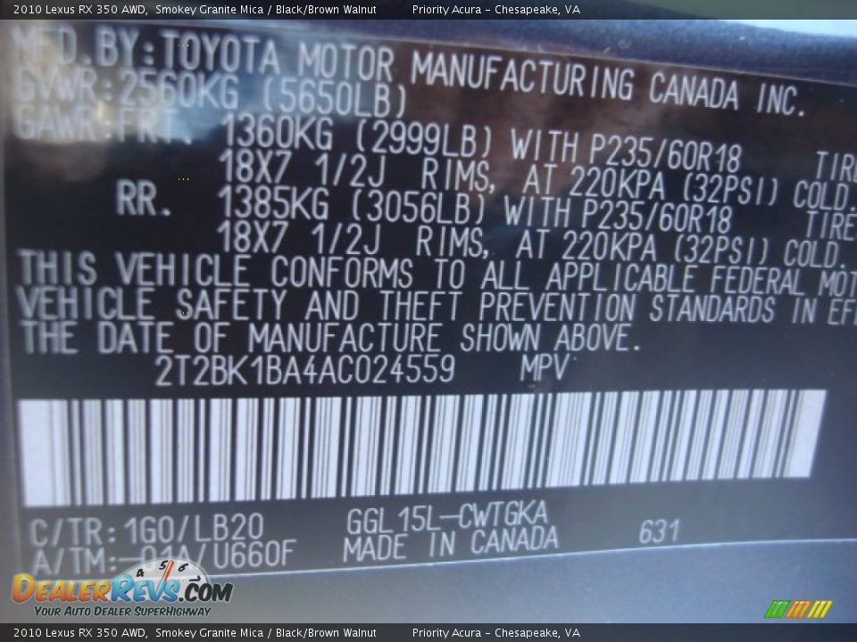 2010 Lexus RX 350 AWD Smokey Granite Mica / Black/Brown Walnut Photo #31