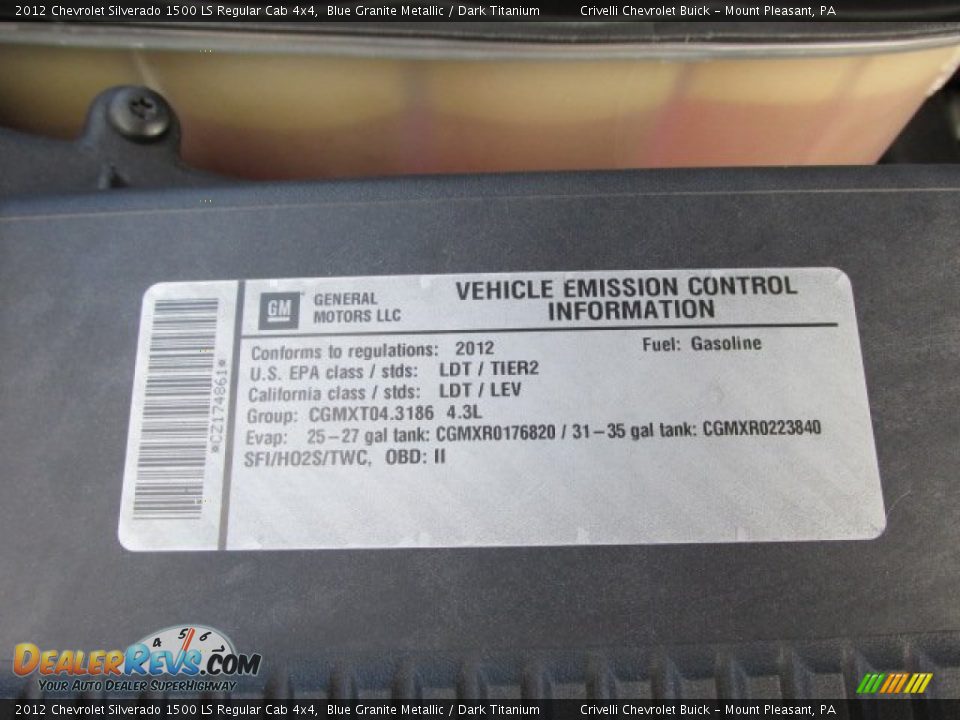 2012 Chevrolet Silverado 1500 LS Regular Cab 4x4 Blue Granite Metallic / Dark Titanium Photo #14