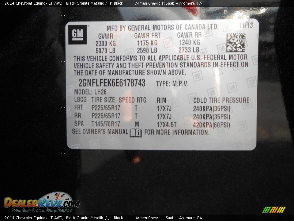 2014 Chevrolet Equinox LT AWD Black Granite Metallic / Jet Black Photo #14