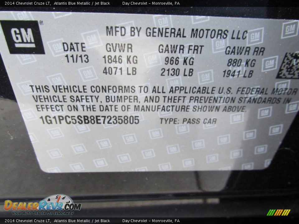 2014 Chevrolet Cruze LT Atlantis Blue Metallic / Jet Black Photo #19