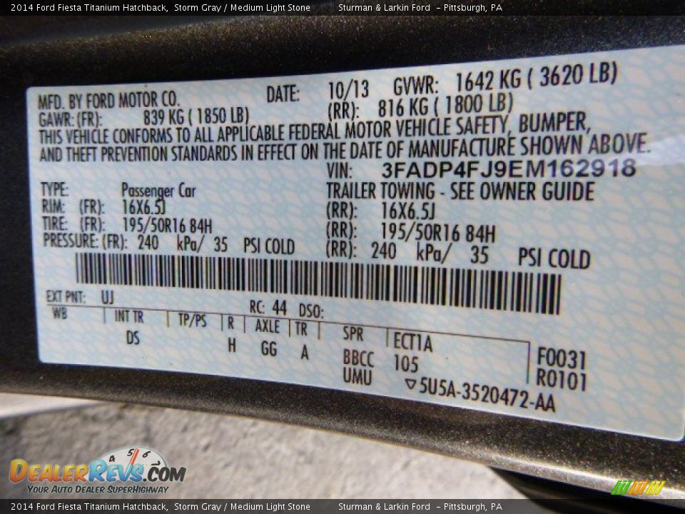 2014 Ford Fiesta Titanium Hatchback Storm Gray / Medium Light Stone Photo #13