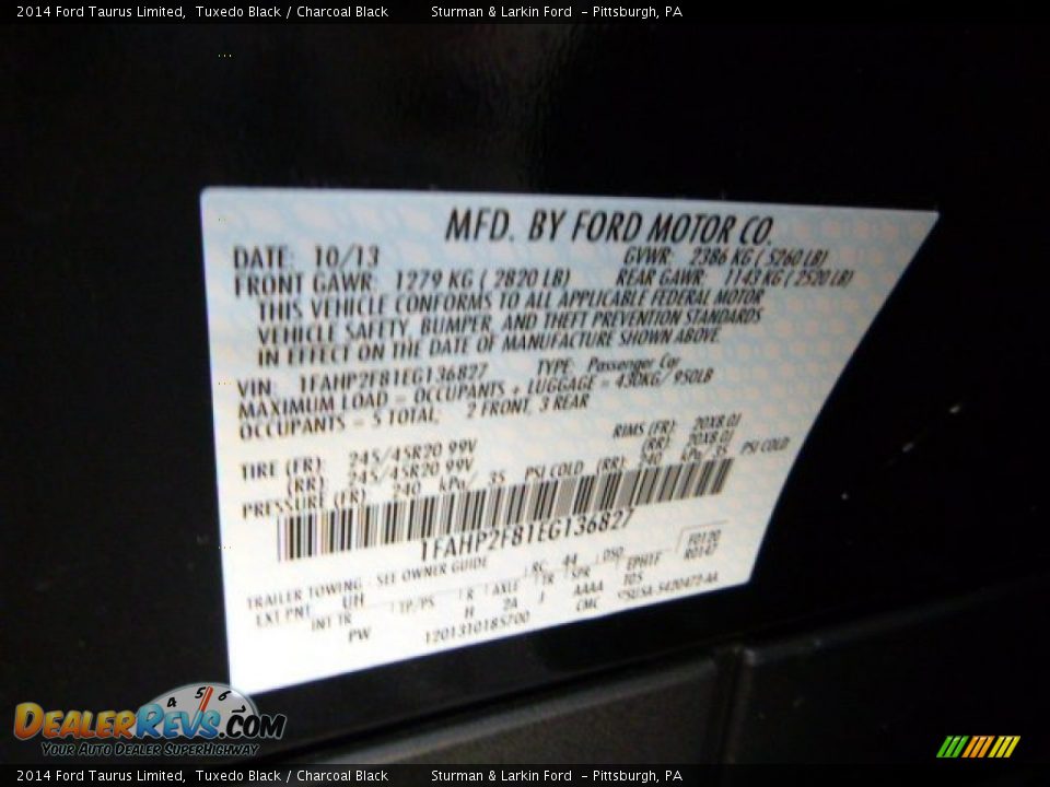 2014 Ford Taurus Limited Tuxedo Black / Charcoal Black Photo #13