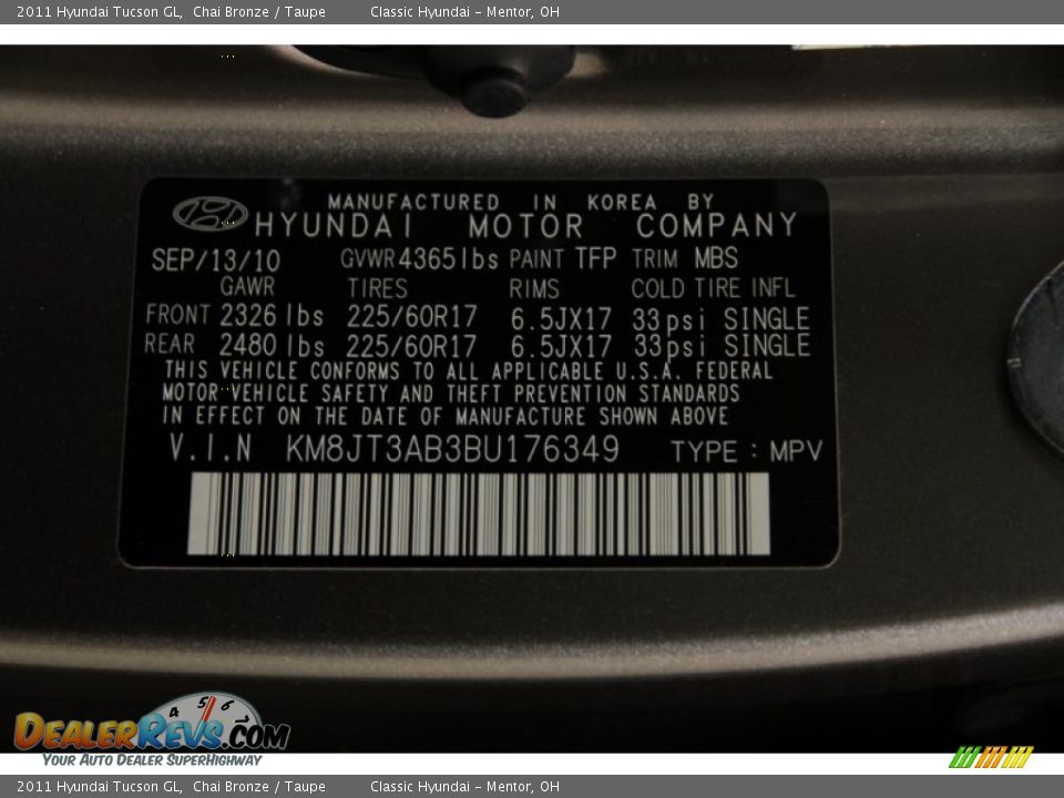 2011 Hyundai Tucson GL Chai Bronze / Taupe Photo #18