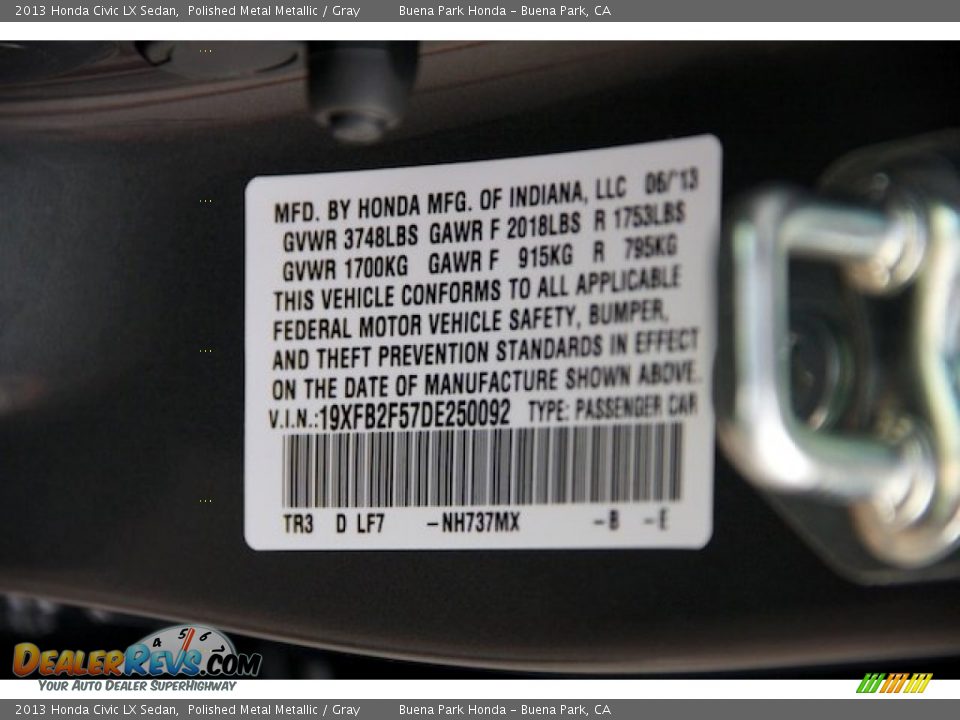 2013 Honda Civic LX Sedan Polished Metal Metallic / Gray Photo #33