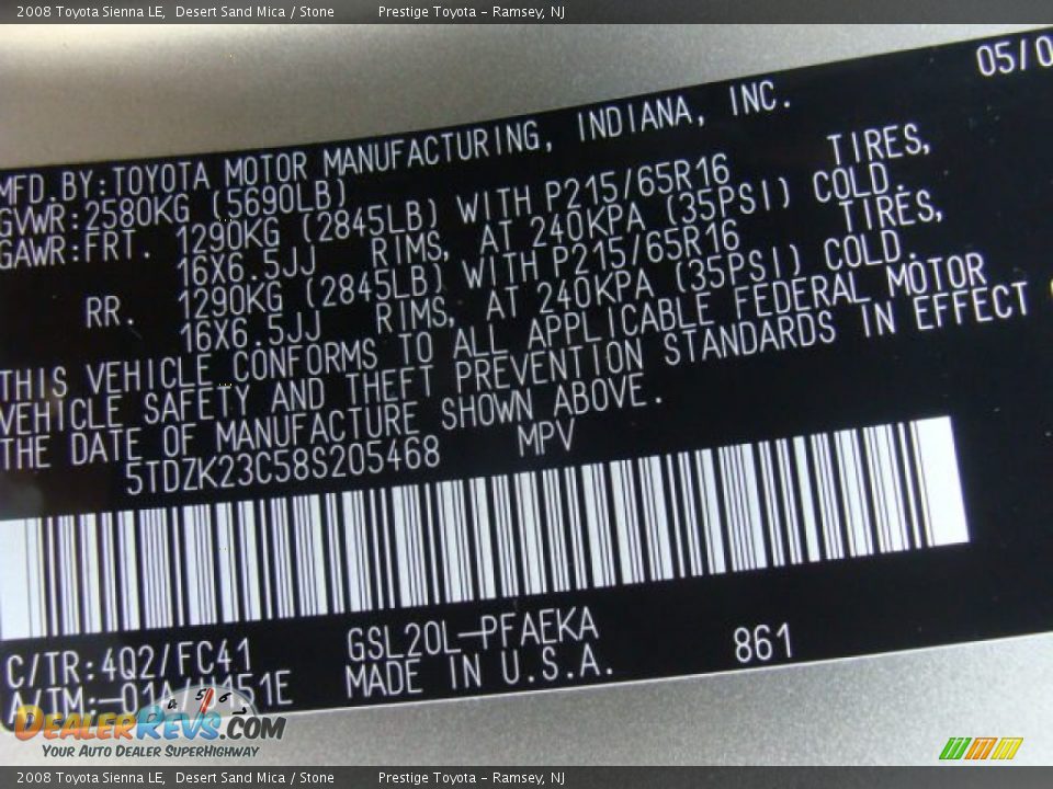 2008 Toyota Sienna LE Desert Sand Mica / Stone Photo #15