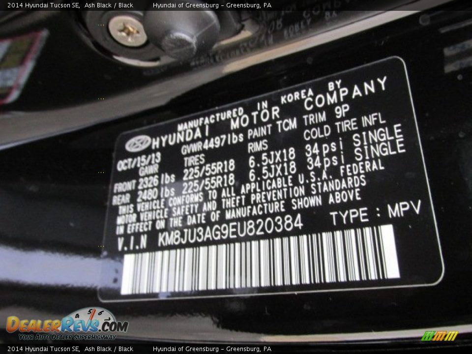 2014 Hyundai Tucson SE Ash Black / Black Photo #20