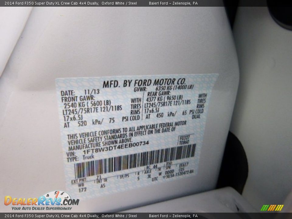 2014 Ford F350 Super Duty XL Crew Cab 4x4 Dually Oxford White / Steel Photo #20