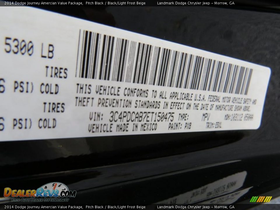 2014 Dodge Journey Amercian Value Package Pitch Black / Black/Light Frost Beige Photo #10