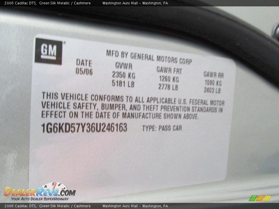 2006 Cadillac DTS Green Silk Metallic / Cashmere Photo #19