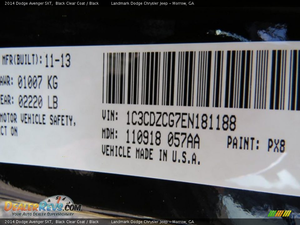 2014 Dodge Avenger SXT Black Clear Coat / Black Photo #11