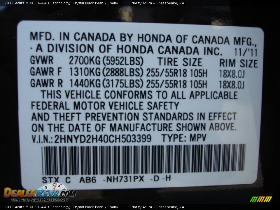 2012 Acura MDX SH-AWD Technology Crystal Black Pearl / Ebony Photo #29