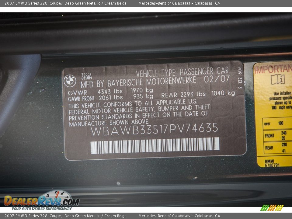 2007 BMW 3 Series 328i Coupe Deep Green Metallic / Cream Beige Photo #18