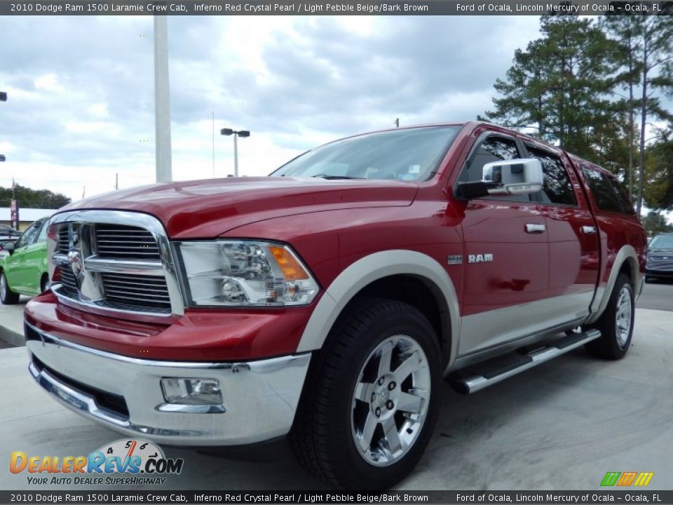 2010 Dodge Ram 1500 Laramie Crew Cab Inferno Red Crystal Pearl / Light Pebble Beige/Bark Brown Photo #1