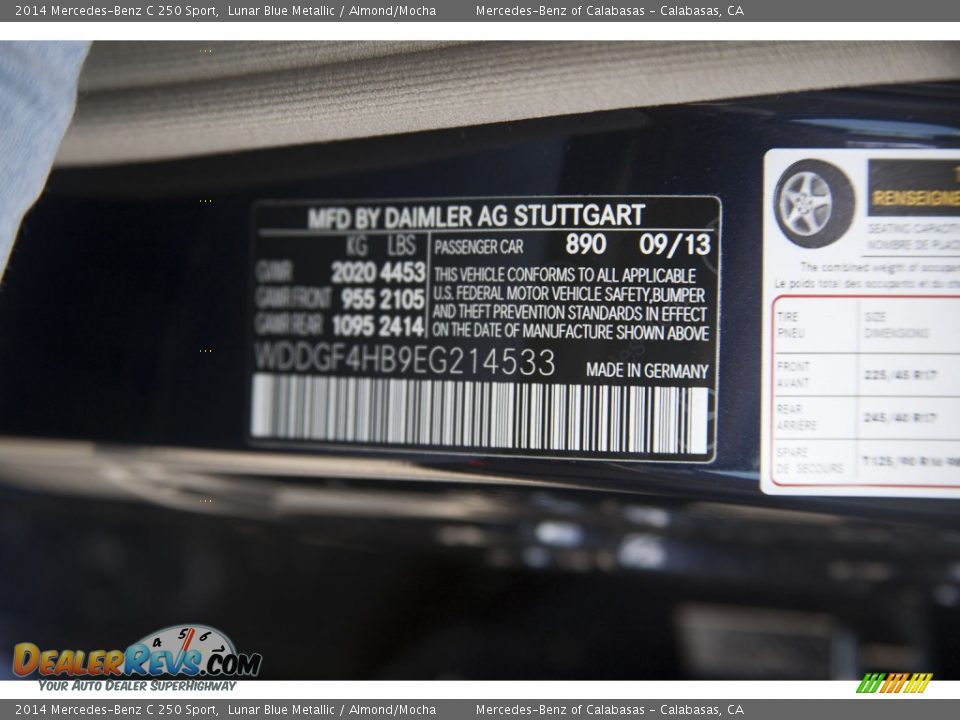 2014 Mercedes-Benz C 250 Sport Lunar Blue Metallic / Almond/Mocha Photo #7