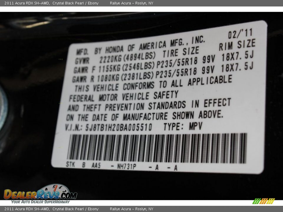 2011 Acura RDX SH-AWD Crystal Black Pearl / Ebony Photo #17