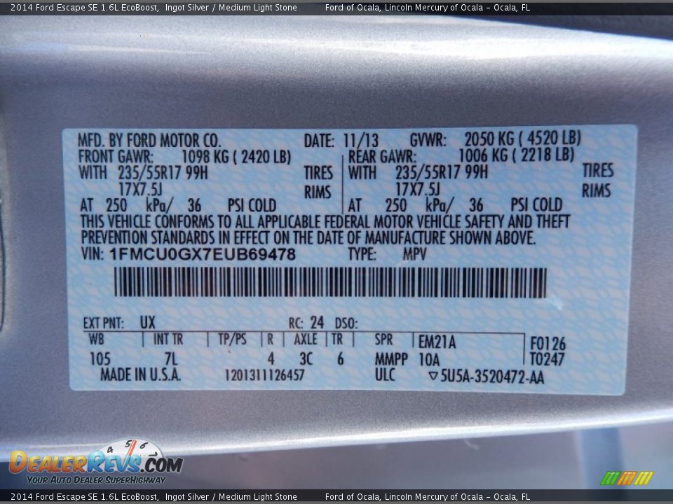 2014 Ford Escape SE 1.6L EcoBoost Ingot Silver / Medium Light Stone Photo #12