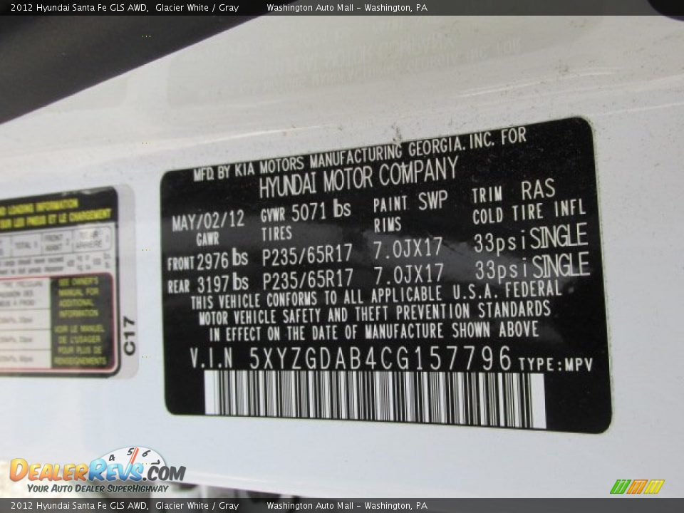 2012 Hyundai Santa Fe GLS AWD Glacier White / Gray Photo #19