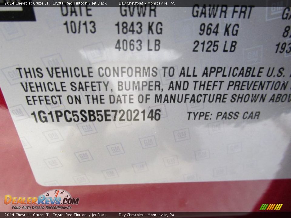 2014 Chevrolet Cruze LT Crystal Red Tintcoat / Jet Black Photo #19