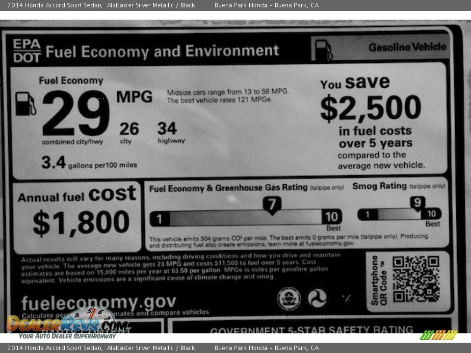 2014 Honda Accord Sport Sedan Alabaster Silver Metallic / Black Photo #19