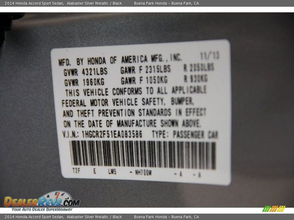 2014 Honda Accord Sport Sedan Alabaster Silver Metallic / Black Photo #20