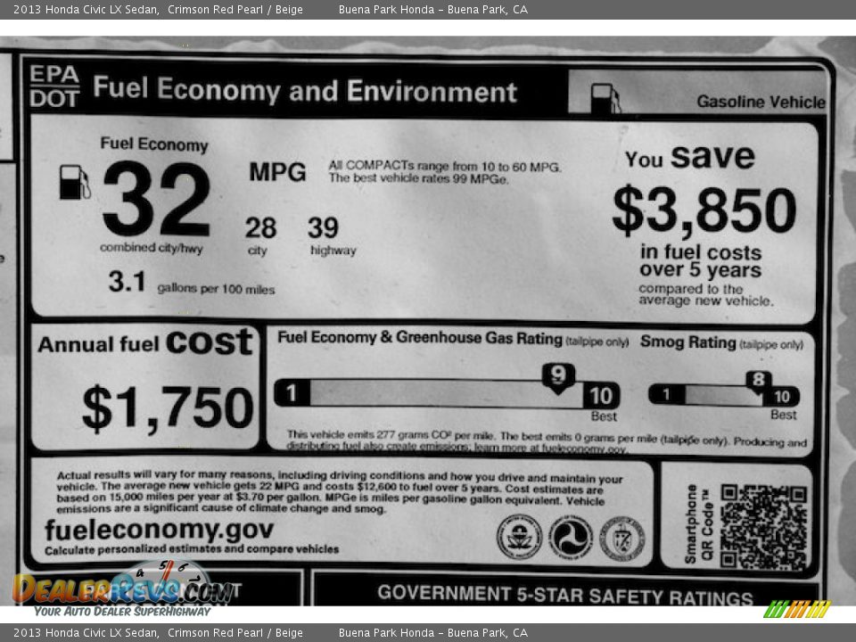 2013 Honda Civic LX Sedan Crimson Red Pearl / Beige Photo #17