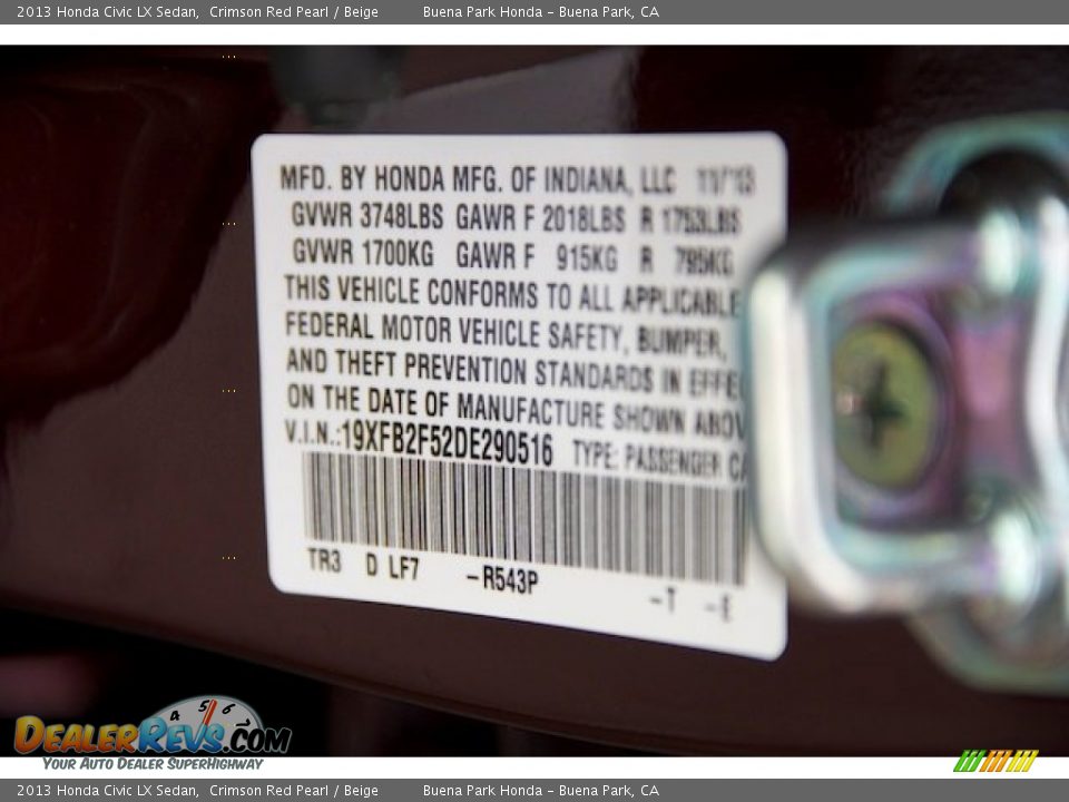 2013 Honda Civic LX Sedan Crimson Red Pearl / Beige Photo #18