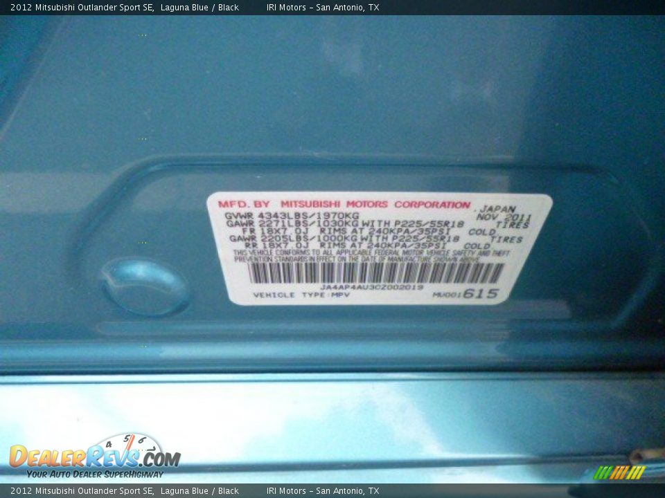 2012 Mitsubishi Outlander Sport SE Laguna Blue / Black Photo #24