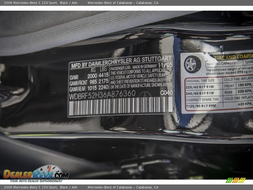2006 Mercedes-Benz C 230 Sport Black / Ash Photo #19