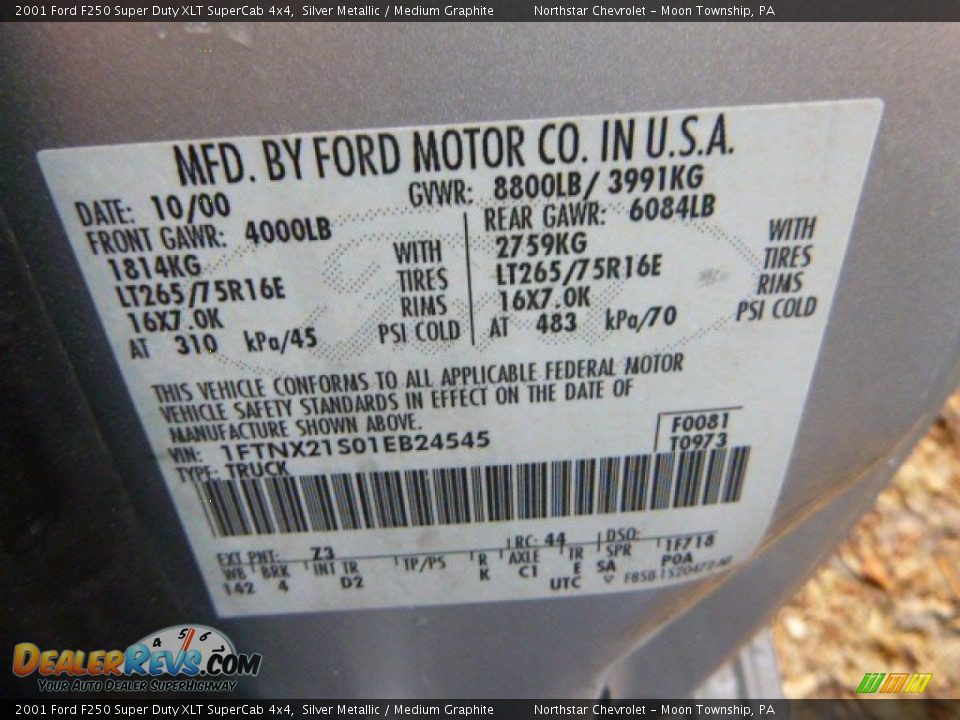 2001 Ford F250 Super Duty XLT SuperCab 4x4 Silver Metallic / Medium Graphite Photo #14