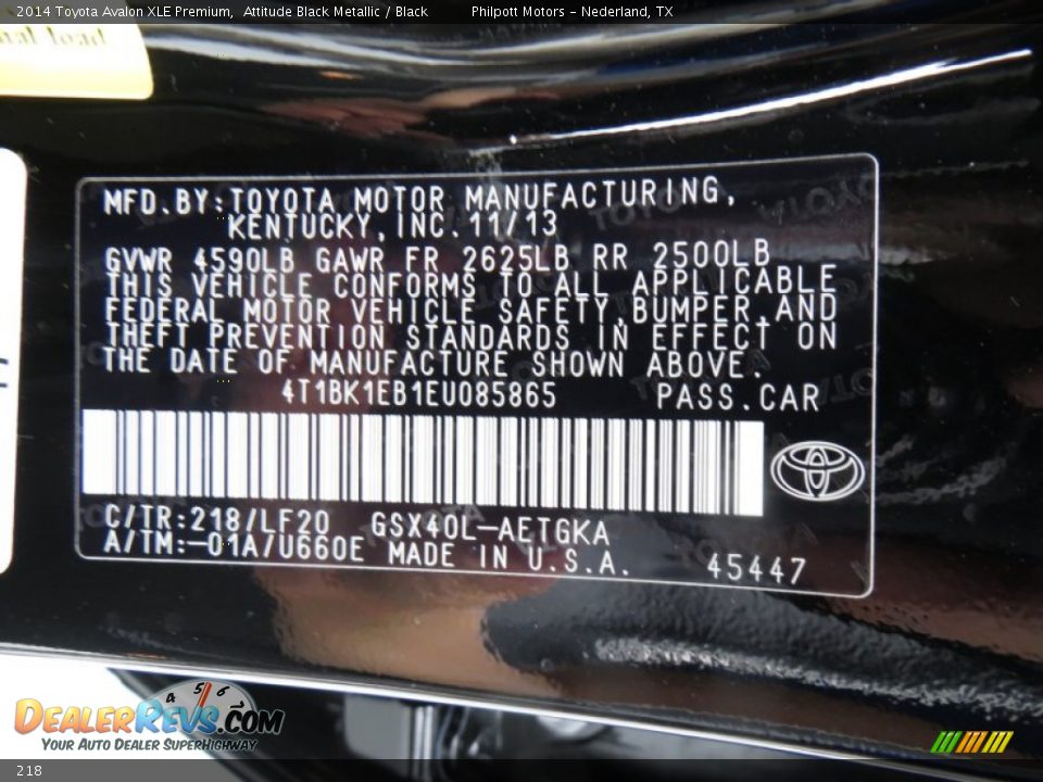 Toyota Color Code 218 Attitude Black Metallic