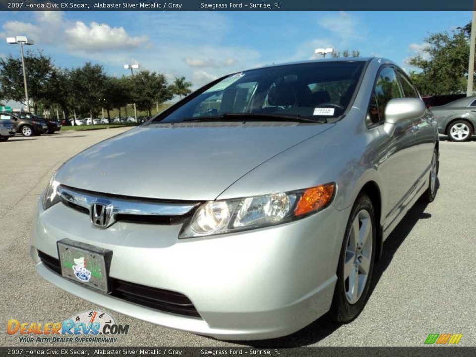 2007 Honda Civic EX Sedan Alabaster Silver Metallic / Gray Photo #14