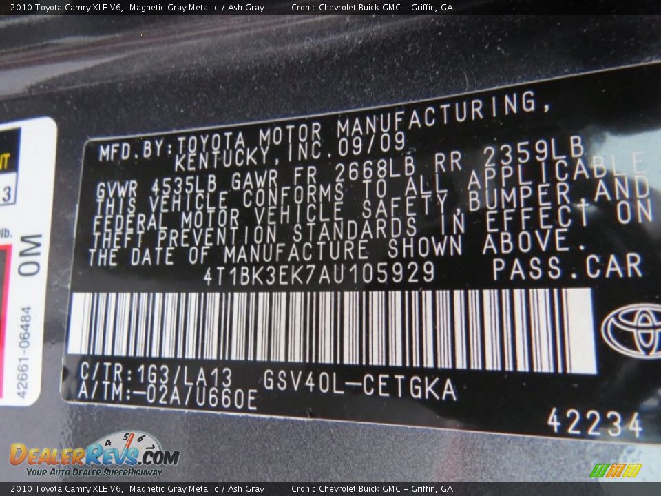 2010 Toyota Camry XLE V6 Magnetic Gray Metallic / Ash Gray Photo #24