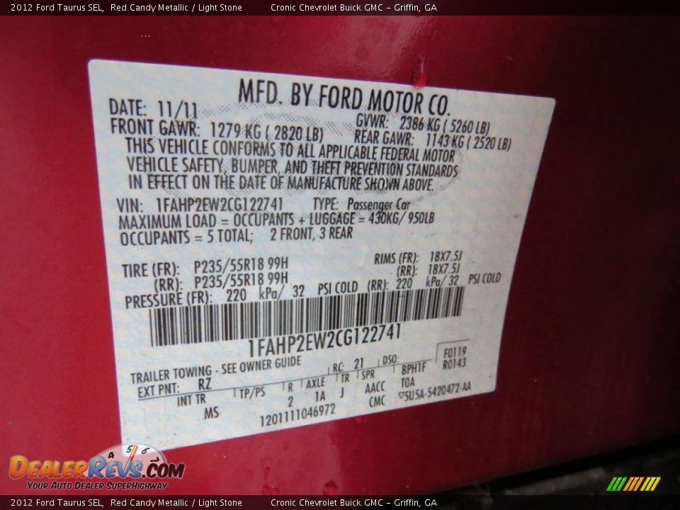 2012 Ford Taurus SEL Red Candy Metallic / Light Stone Photo #23