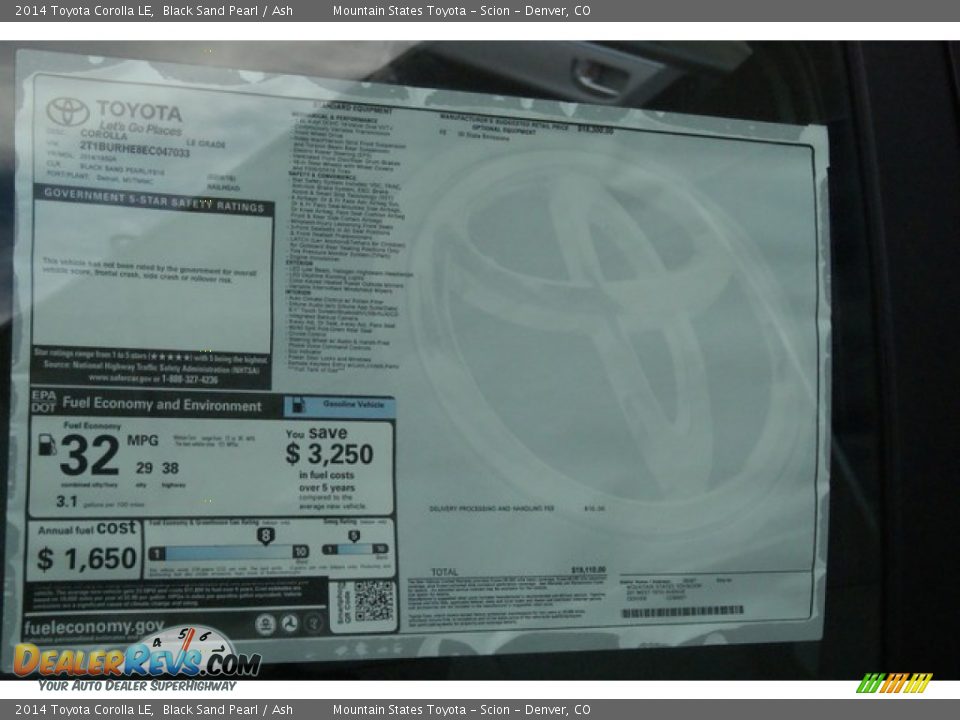 2014 Toyota Corolla LE Black Sand Pearl / Ash Photo #10