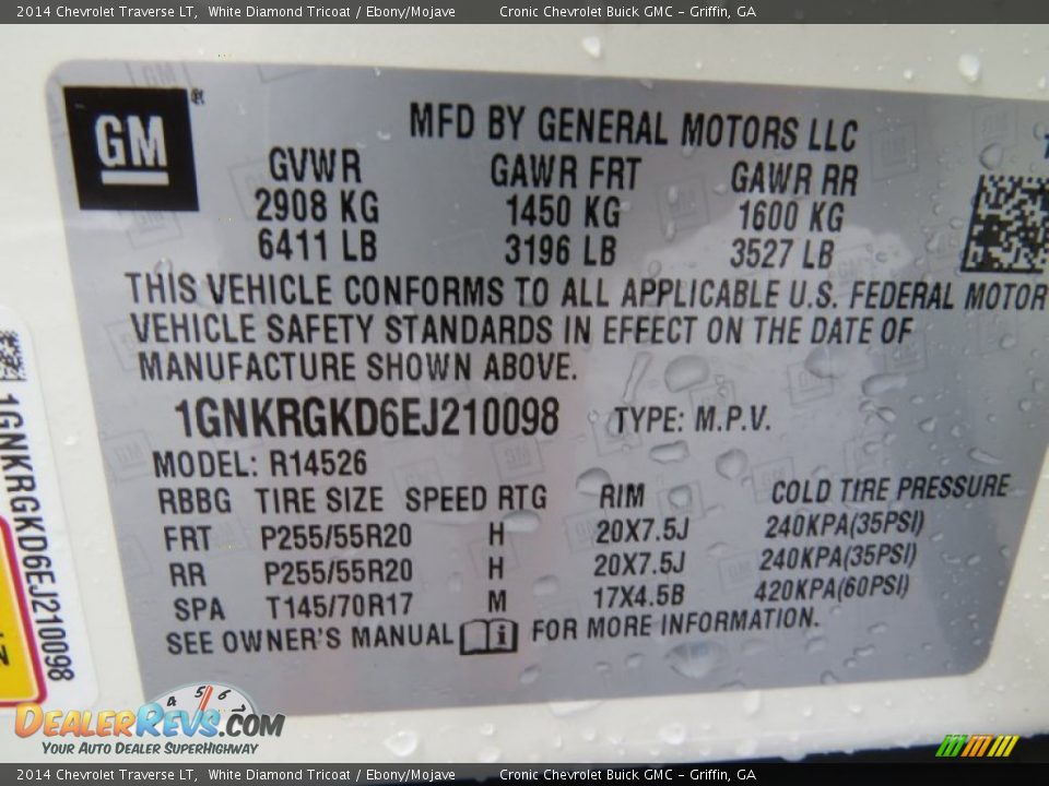 2014 Chevrolet Traverse LT White Diamond Tricoat / Ebony/Mojave Photo #14