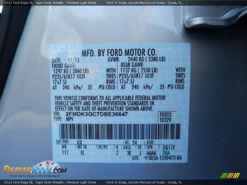 2013 Ford Edge SE Ingot Silver Metallic / Medium Light Stone Photo #12